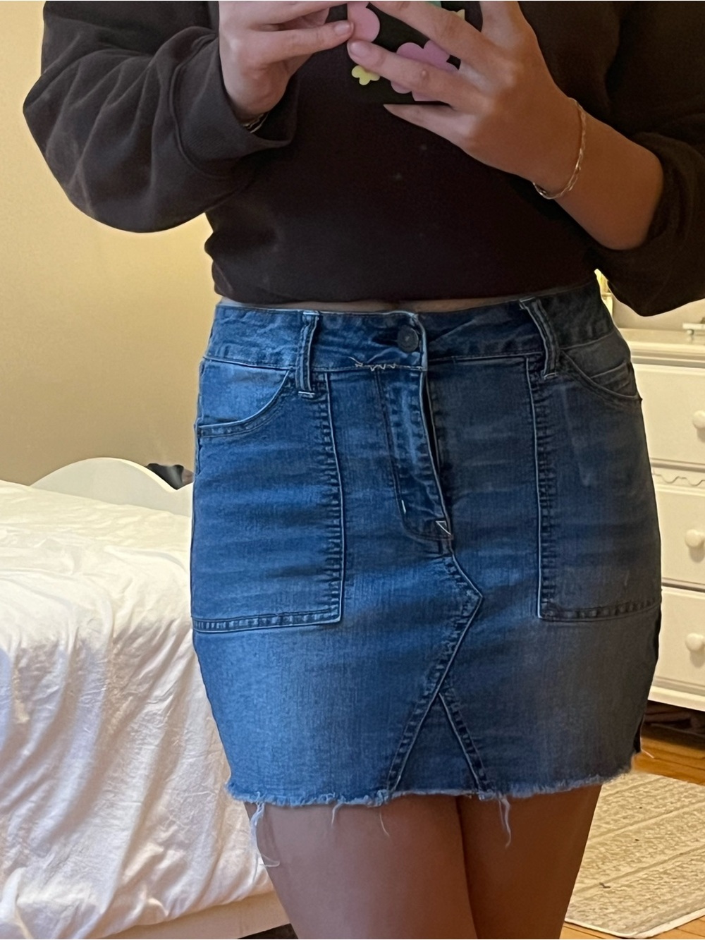 Wallflower Blue Denim Mini Skirt with Front Patch Pockets